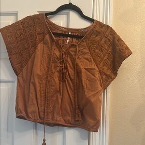 Women's Brown Lace-Up Top